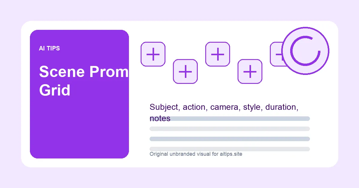 Scene prompt grid visual for subject action camera style duration notes