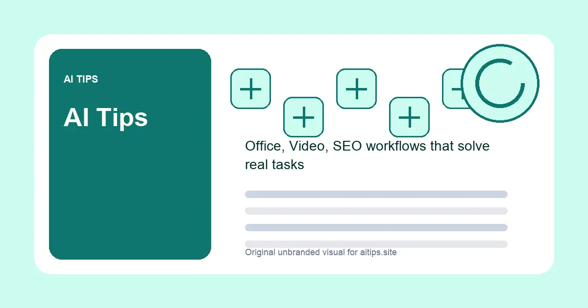 AI Tips homepage illustration showing office, video, and SEO workflow blocks