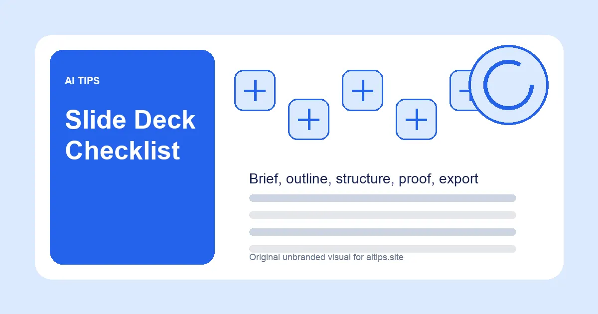 Slide deck checklist visual with brief outline structure proof export